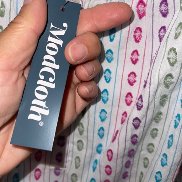 Modcloth Midi Dress Size Large White  A Weekenders Dream Embroidered Dots New - Picture 4 of 15